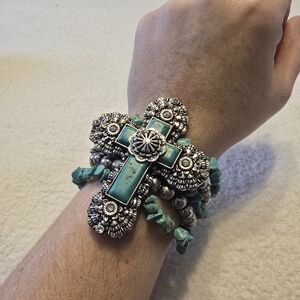 Turquoise and Silver Cross Bracelet